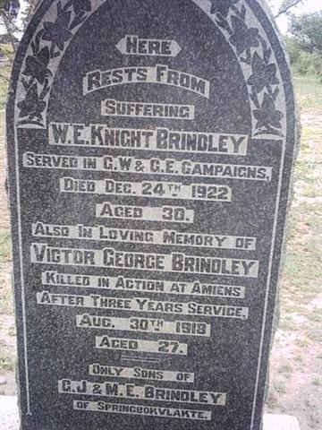 BRINDLEY W.E. Knight -1922 :: BRINDLEY Victor George -1918