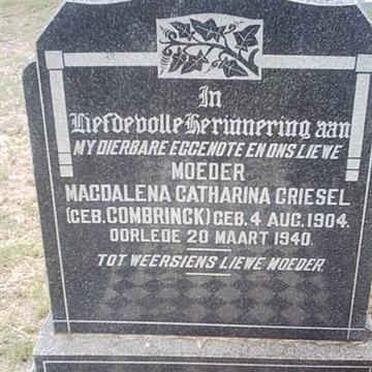 GRIESEL Magdalena Catharina nee COMBRINCK 1904-1940