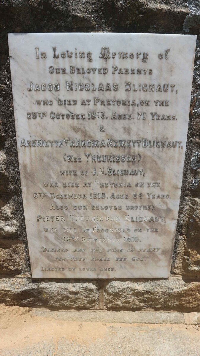 BLIGNAUT Jacob Nicolaas -1913 &amp; Andrietta Francina Reinett THEUNISSEN -1915 :: BLIGNAUT Pieter Theunissen -1910