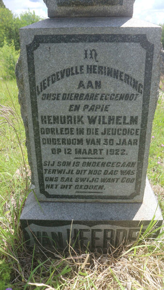 HEERDEN Hendrik Wilhelm, van -1922