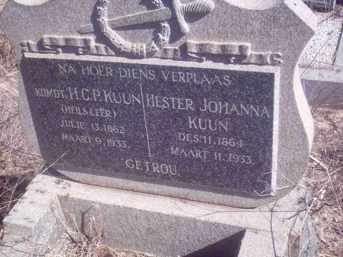 KUUN H.C.P. 1862-1933 &amp; Hester Johanna 1864-1933