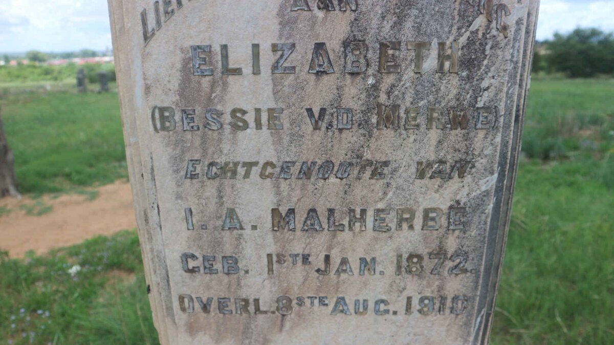 MALHERBE Elizabeth nee V.D. MERWE 1872-1910