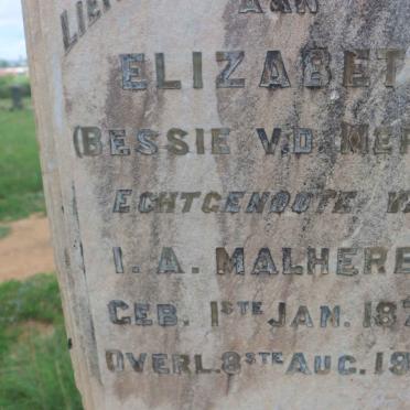 MALHERBE Elizabeth nee V.D. MERWE 1872-1910 