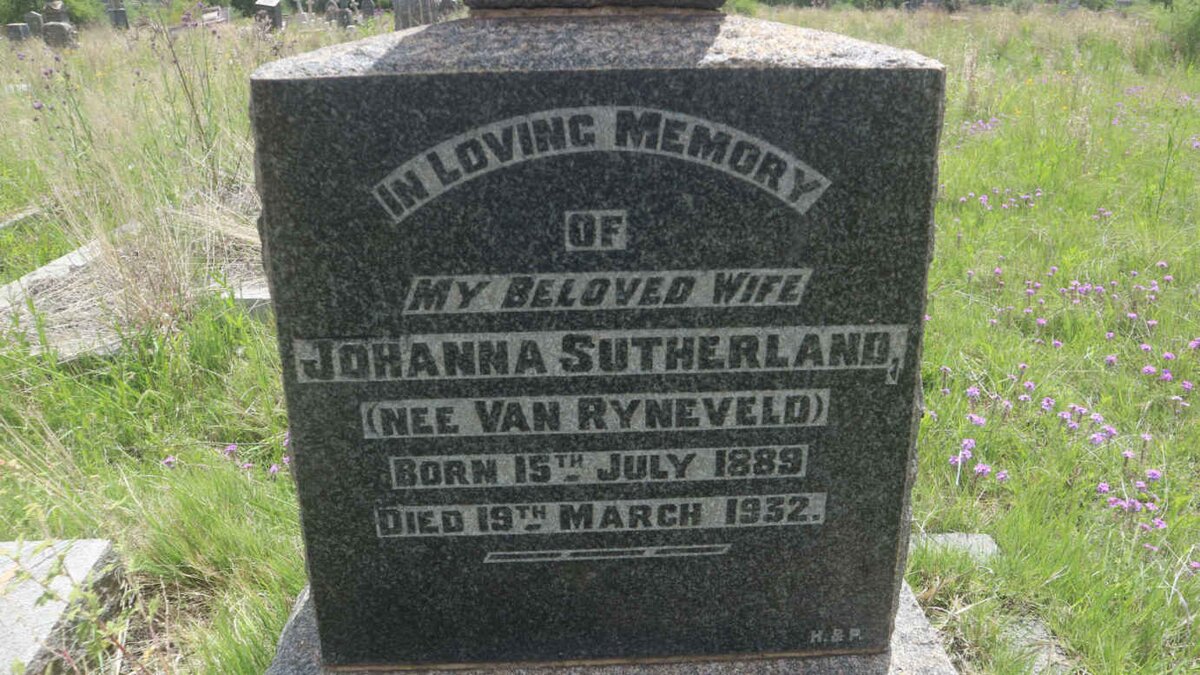 SUTHERLAND Johanna nee VAN RYNEVELD 1889-1932