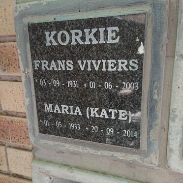 KORKIE Frans Viviers 1931-2003 &amp; Maria 1933-2014