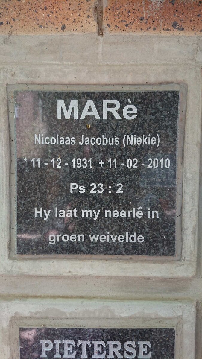 MARE Nicolaas Jacobus 1931-2010