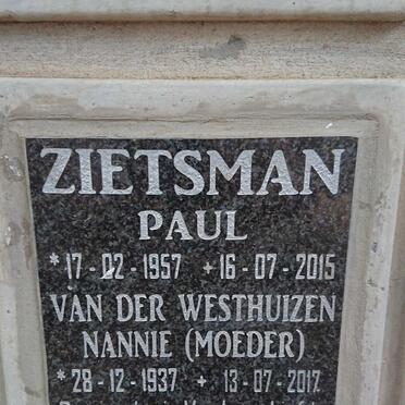 WESTHUIZEN Nannie, van der 1937-2017 :: ZIETSMAN Paul 1957-2015