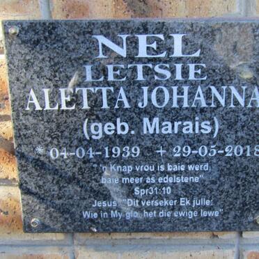 NEL Aletta Johanna nee MARAIS 1939-2018