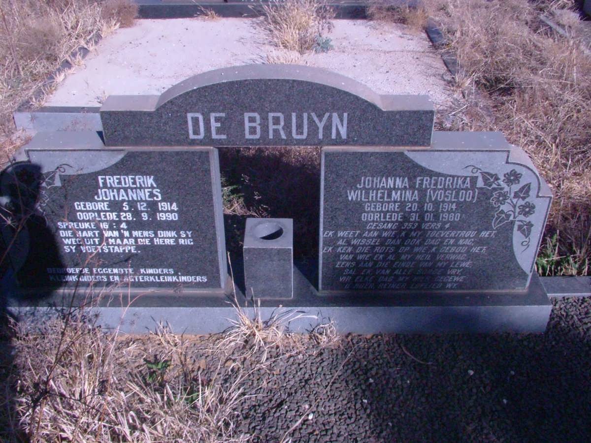 BRUYN Frederik Johannes, de 1914-1990 &amp; Johanna Fredrika Wilhelmina VOSLOO 1914-1980