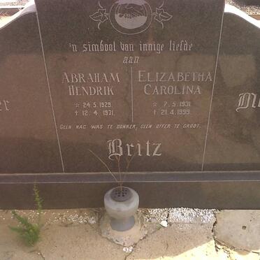 BRITZ Abraham Hendrik 1929-1971 &amp; Elizabetha Carolina 1931-1999
