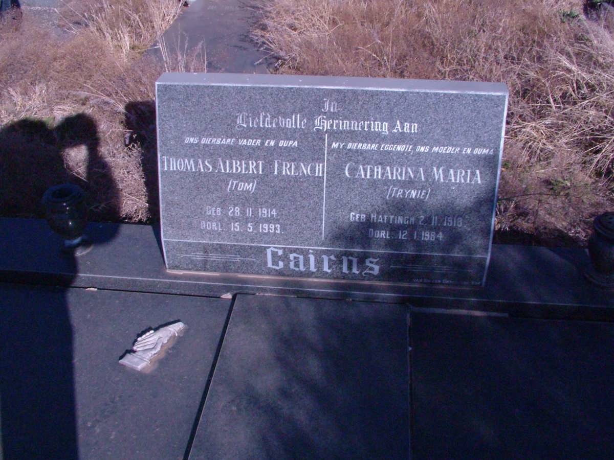 CAIRNS Thomas Albert French 1914-1993 &amp; Catharina Maria HATTINGH 1918-1984