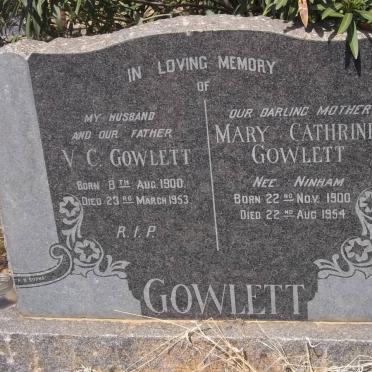 GOWLETT V.C. 1900-1953 &amp; Mary Cathrine NINHAM 1900-1954