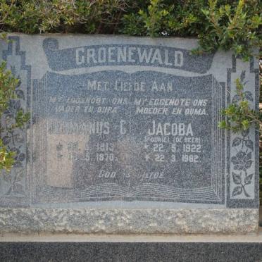 GROENEWALD Hermanus C. 1913-1970 &amp; Jacoba DE BEER formerly FOURIE 1922-1982