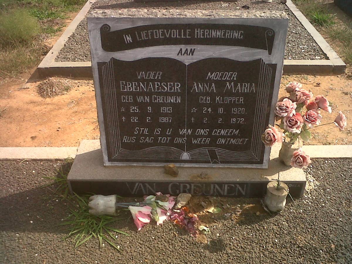 GREUNEN Ebenaeser, van 1913-1987 &amp; Anna Maria KLOPPER 1920-1972