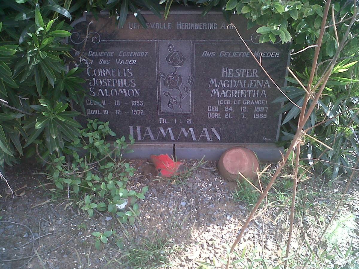 HAMMAN Cornelis Josephus Salomon 1893-1972 &amp; Hester Magdalena Magrietha Le GRANGE 1897-1965