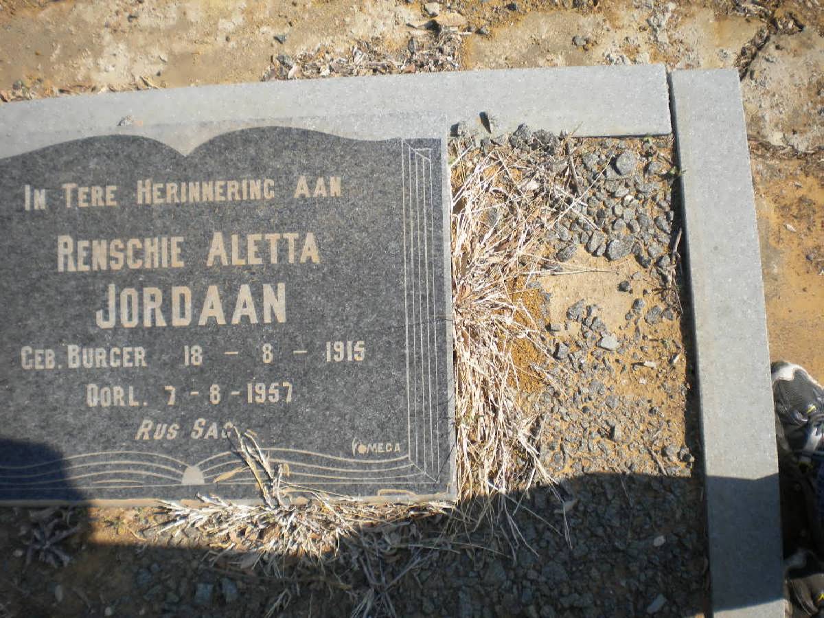 JORDAAN Renschie Aletta nee BURGER 1915-1957
