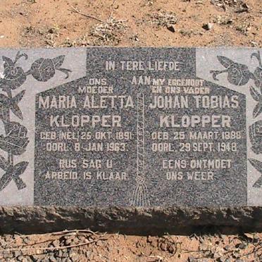 KLOPPER Johan Tobias 1888-1948 &amp; Maria Aletta NEL 1891-1963