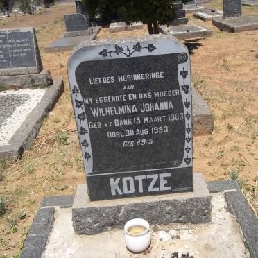 KOTZE Wilhelmina Johanna nee V.D. BANK 1903-1953