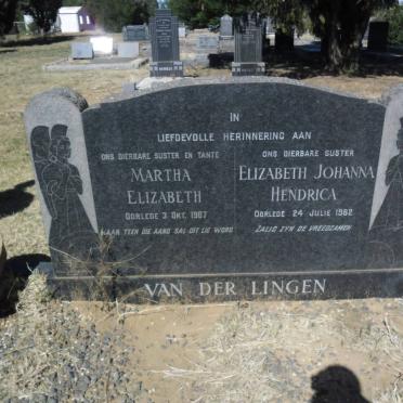 LINGEN Martha Elizabeth, van der -1967 :: VAN DER LINGEN Elizabeth Johanna Hendrica -1962