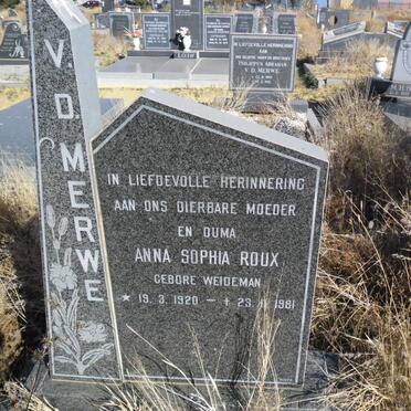 MERWE Anna Sophia Roux, v.d. nee WEIDEMAN 1920-1981