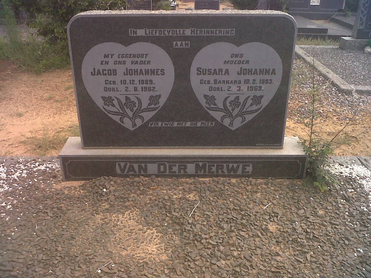MERWE Jacob Johannes, van der 1889-1962 &amp; Susara Johanna BARNARD 1893-1969