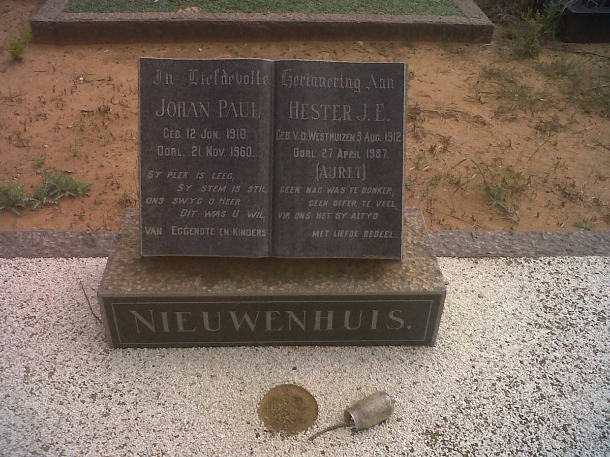NIEUWENHUIS Johan Paul 1910-1960 &amp; Hester J.E. AURET nee V.D. WESTHUIZEN 1912-1987