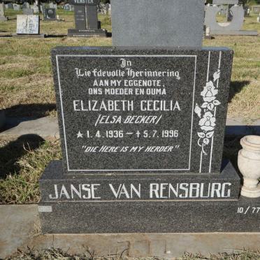 RENSBURG Elizabeth Cecilia, Janse van 1936-1996