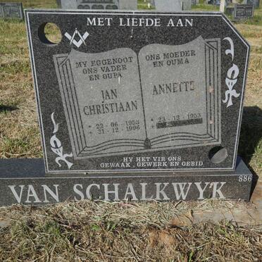 SCHALKWYK Jan Christiaan, van 1953-1996 &amp; Annette 1953-