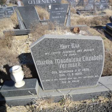 VERMAAK Martha Magdalena Elizabeth nee WEIDEMAN 1926-1980
