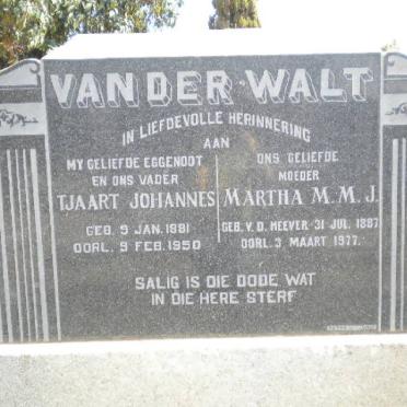 WALT Tjaart Johannes, van der 1881-1950 &amp; Martha M.M.J. V.D. HEEVER 1887-1977