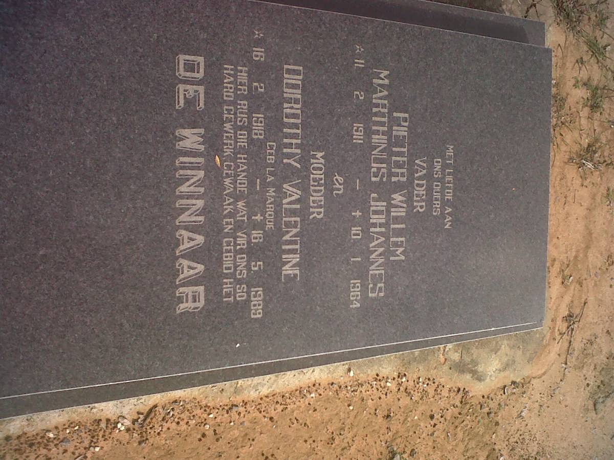 WINNAAR Petrus Willem Marthinus Johannes, de 1911-1964 &amp; Dorothy Valentine LA MARQUE 1918-1989