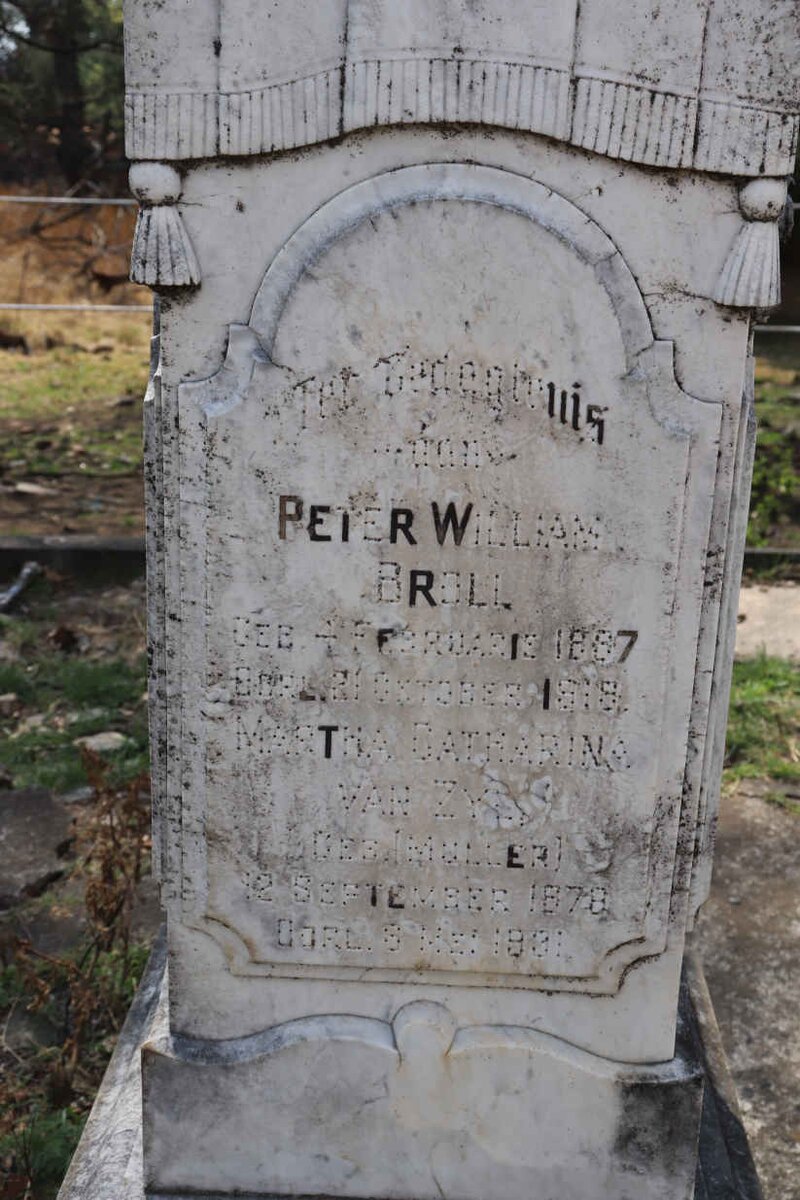BROLI Peter William 1887-1918 :: ZYL Martha Catharina, van nee MULLER 1878-1931