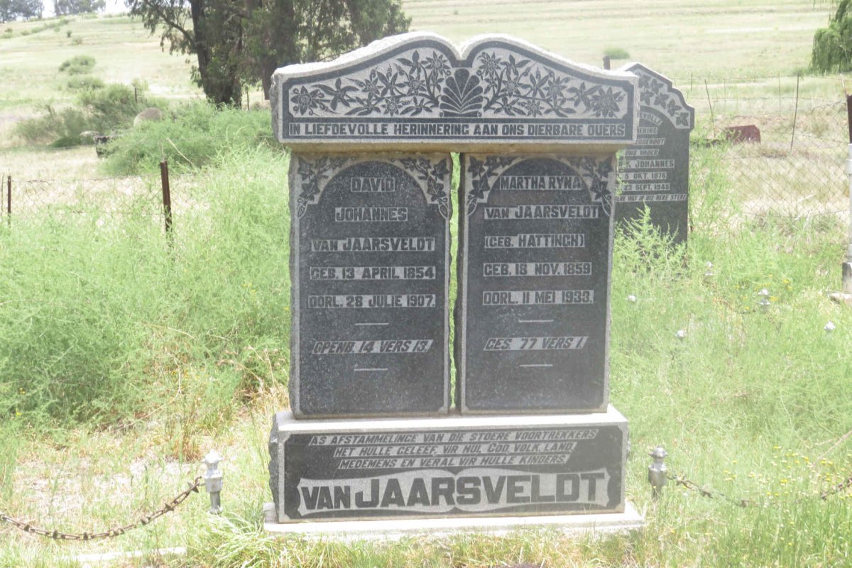 JAARSVELDT David Johannes 1854-1907 &amp; Martha Ryna HATTINGH 1859-1933