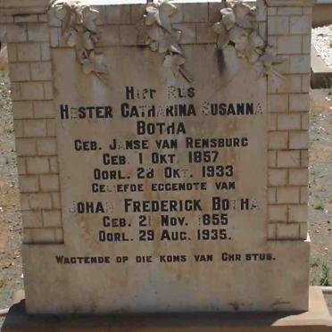 BOTHA Johan Frederick 1855-1935 &amp; Hester Catharina Susanna JANSE VAN RENSBURG 1857-1933