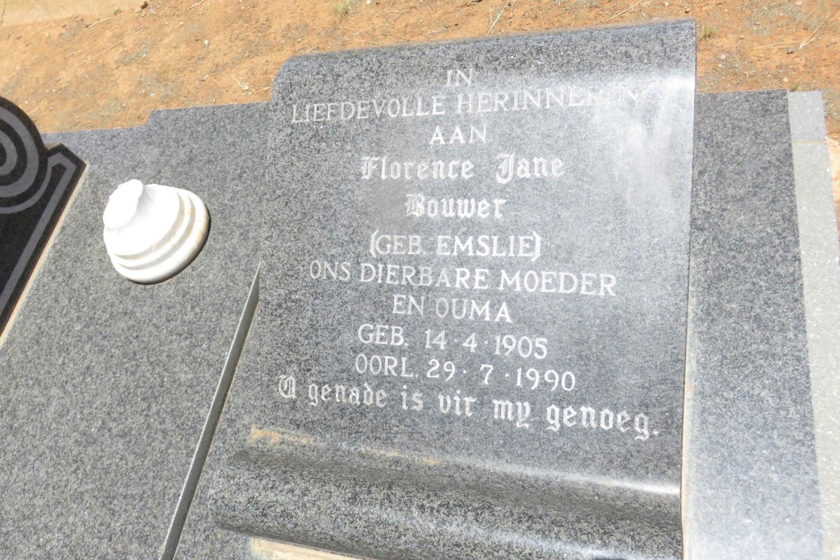 BOUWER Willem Abraham Christiaan 1894-1978 &amp; Florence Jane EMSLIE 1905-1990