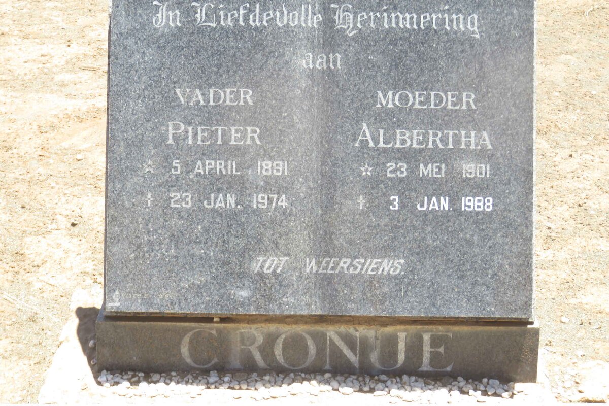 CRONJE Pieter 1891-1974 &amp; Albertha 1901-1988