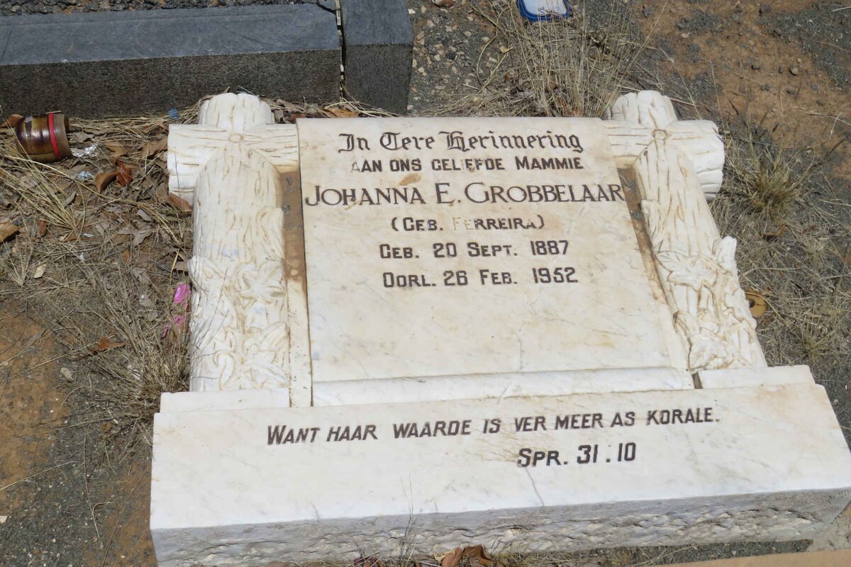 GROBBELAAR Johanna E. nee FERREIRA 1887-1952