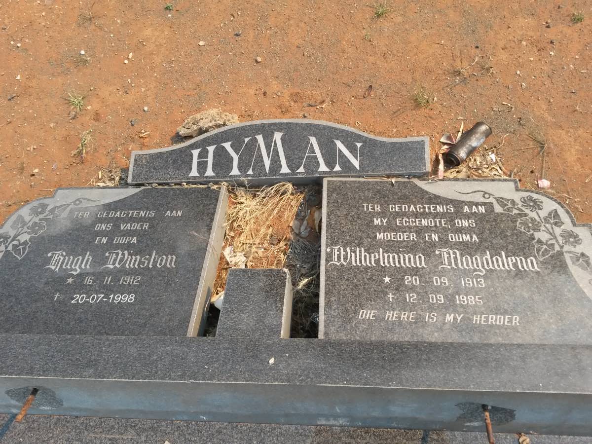 HYMAN Hugh Winston 1912-1998 &amp; Wilhelmina Magdalena 1913-1985