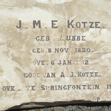 KOTZE J.M.E. nee LUBBE 1820-1912