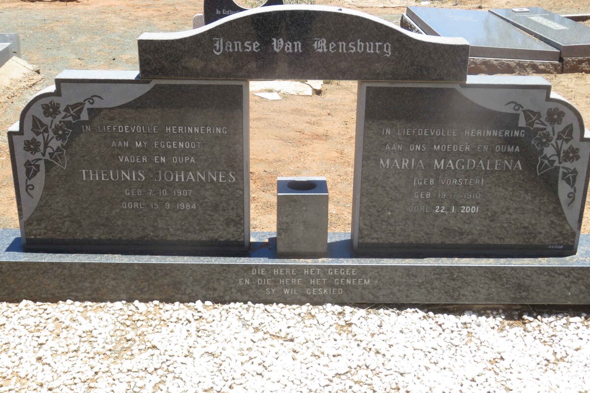 RENSBURG Theunis Johannes, Janse van 1907-1984 &amp; Maria Magdalena VORSTER 1910-2001