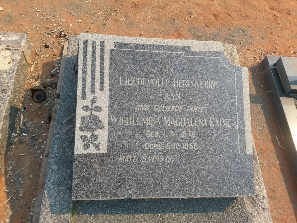 RABIE Wilhelmina Magdalena 1876-1958