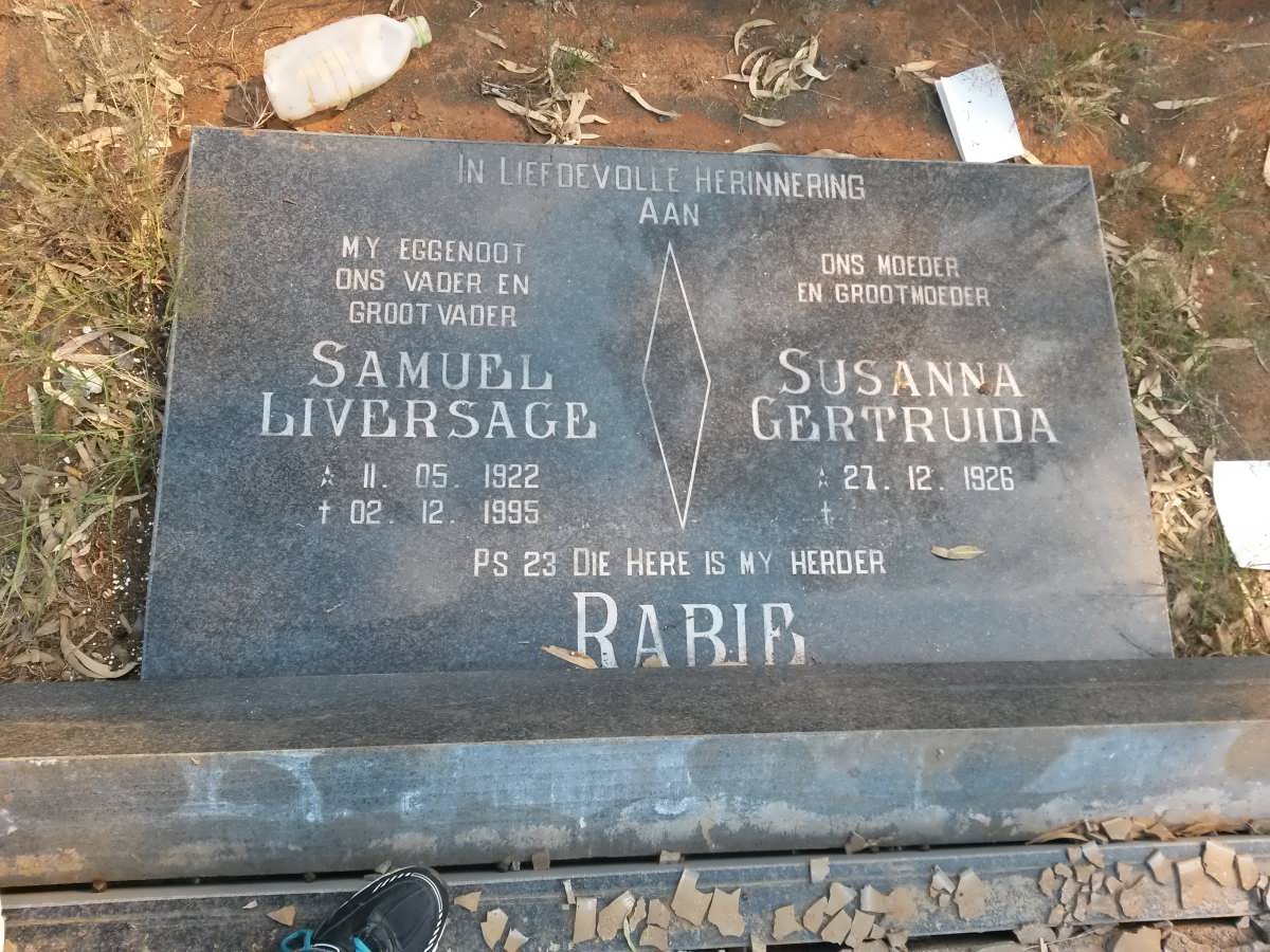 RABIE Samuel Liversage 1922-1995 &amp; Susanna Gertruida 1926-