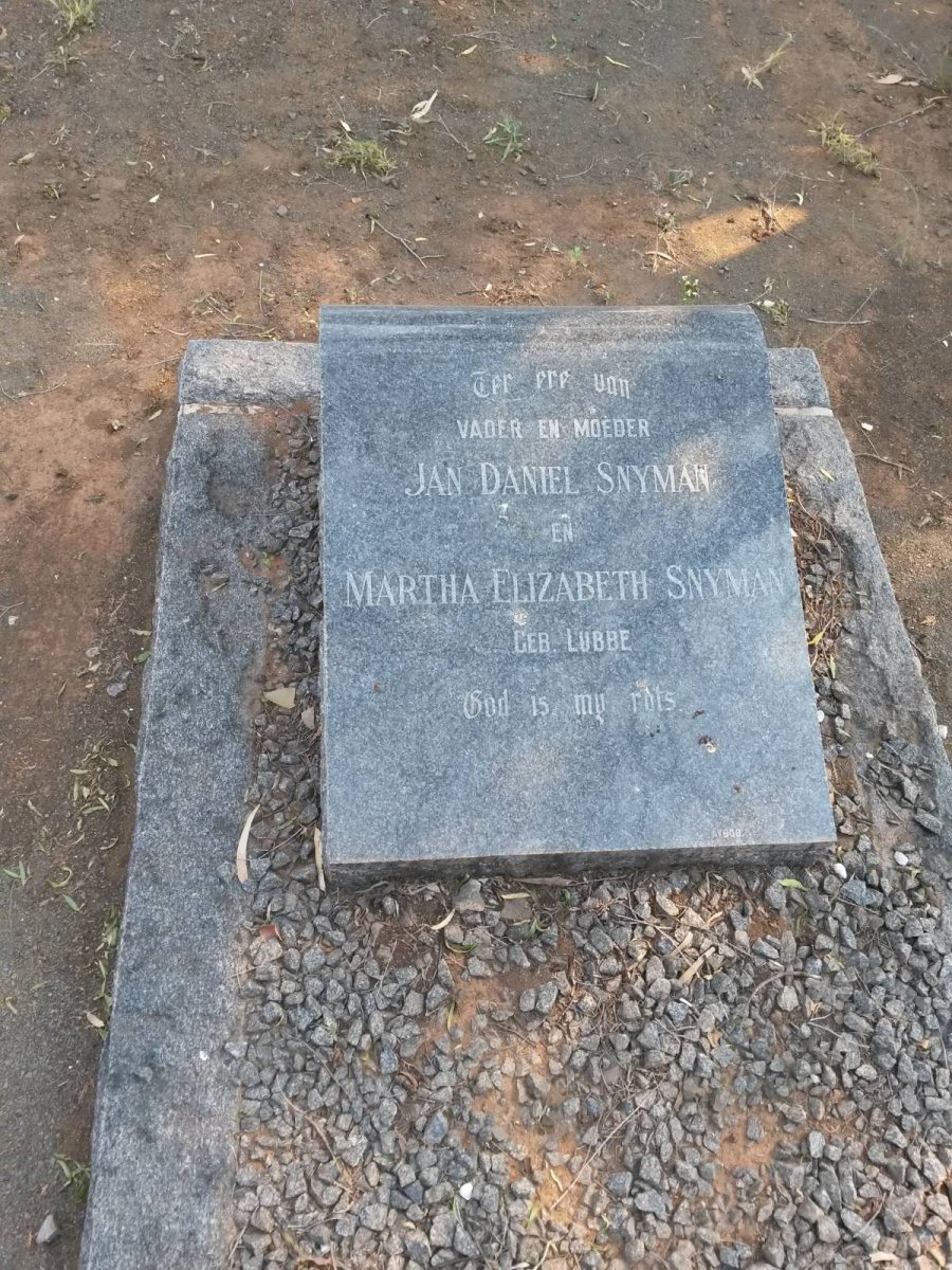 SNYMAN Jan Daniel &amp; Martha Elizabeth LUBBE
