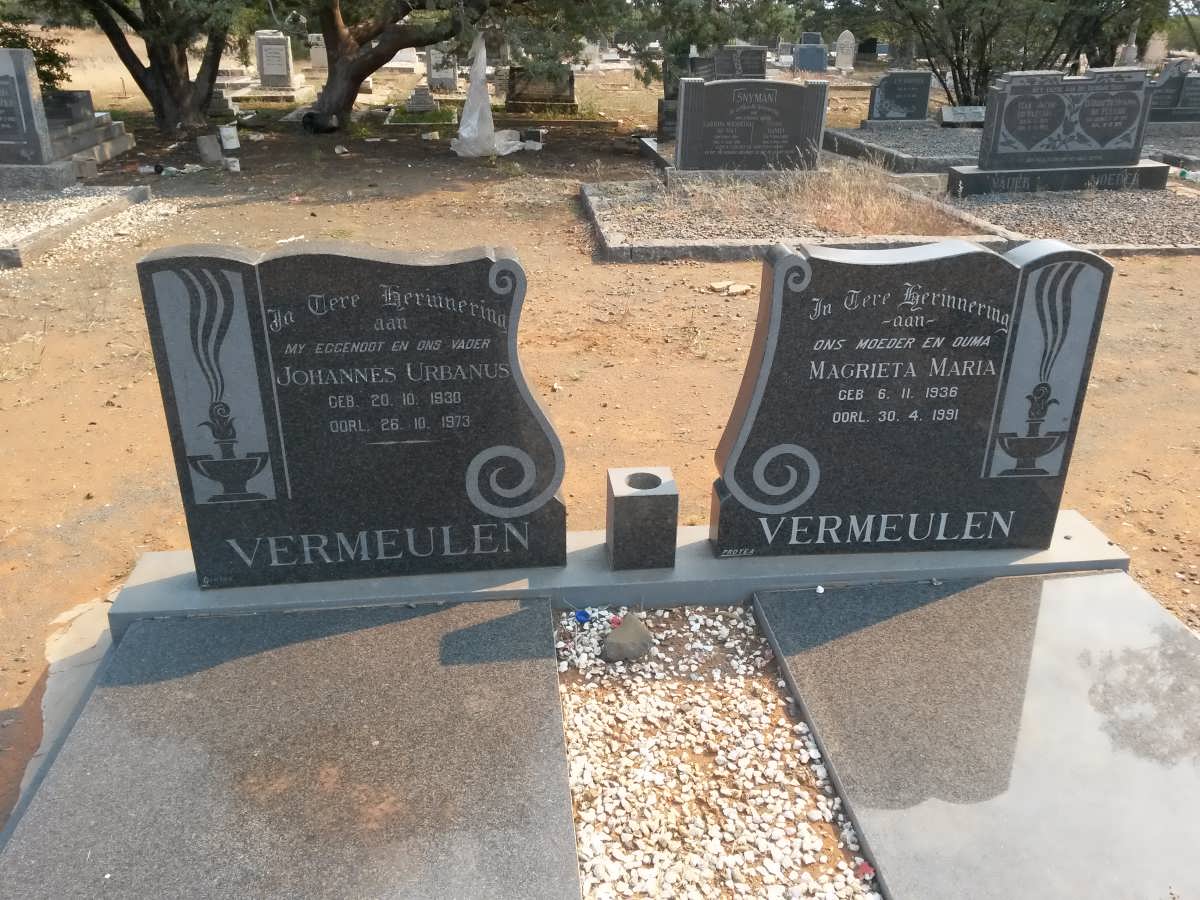 VERMEULEN Johannes Urbanus 1930-1973 &amp; Magrieta Maria 1936-1991