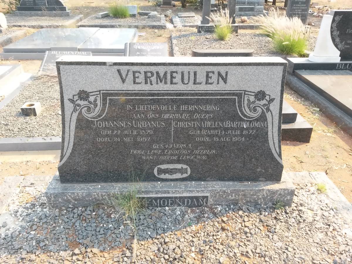 VERMEULEN Johannes Urbanus 1879-1957 &amp; Christina Helena Bartholomina RABIE 1877-1954