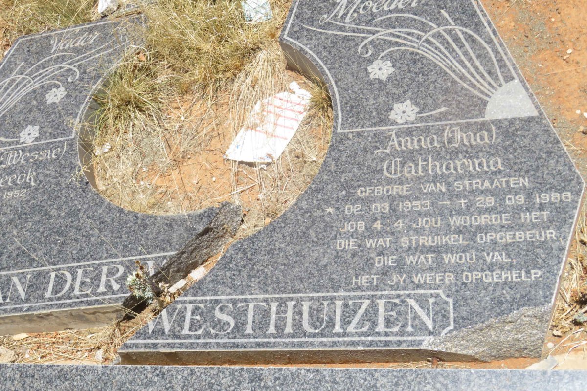 WESTHUIZEN Johan Grimbeeck, van der 1952- &amp; Anna Catharina VAN STRAATEN 1953-1988