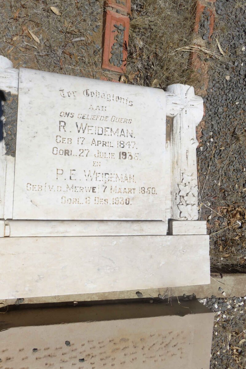 WEIDEMAN R. 1847-1935 &amp; P.E. V.D. MERWE 1850-1930