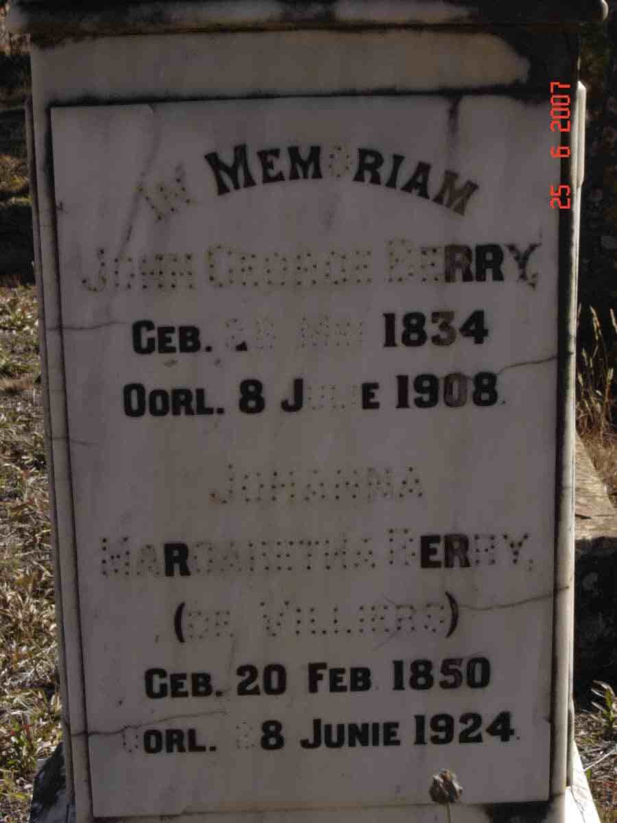 BERRY John George 1834-1908 &amp; Johanna Margaretha DE VILLIERS 1850-1924