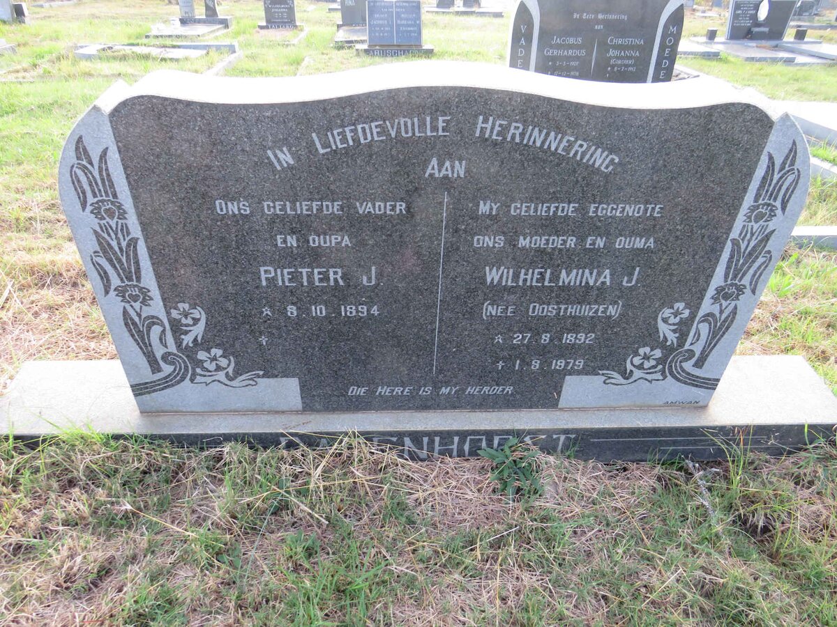 BADENHORST Pieter J. 1894- & Wilhelmina J. OOSTHUIZEN 1892-1979