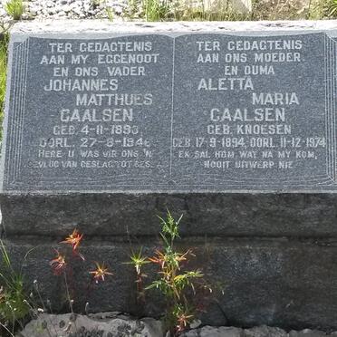 CAALSEN Johannes Matthues 1893-1946 &amp; Aletta Maria KNOESEN 1894-1974
